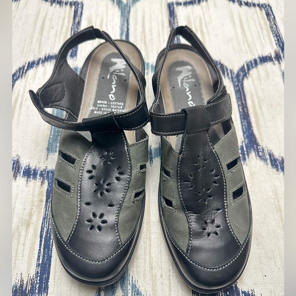 Milano Leather  Black and Gray Comfort Sandals with Perforated Design size 40